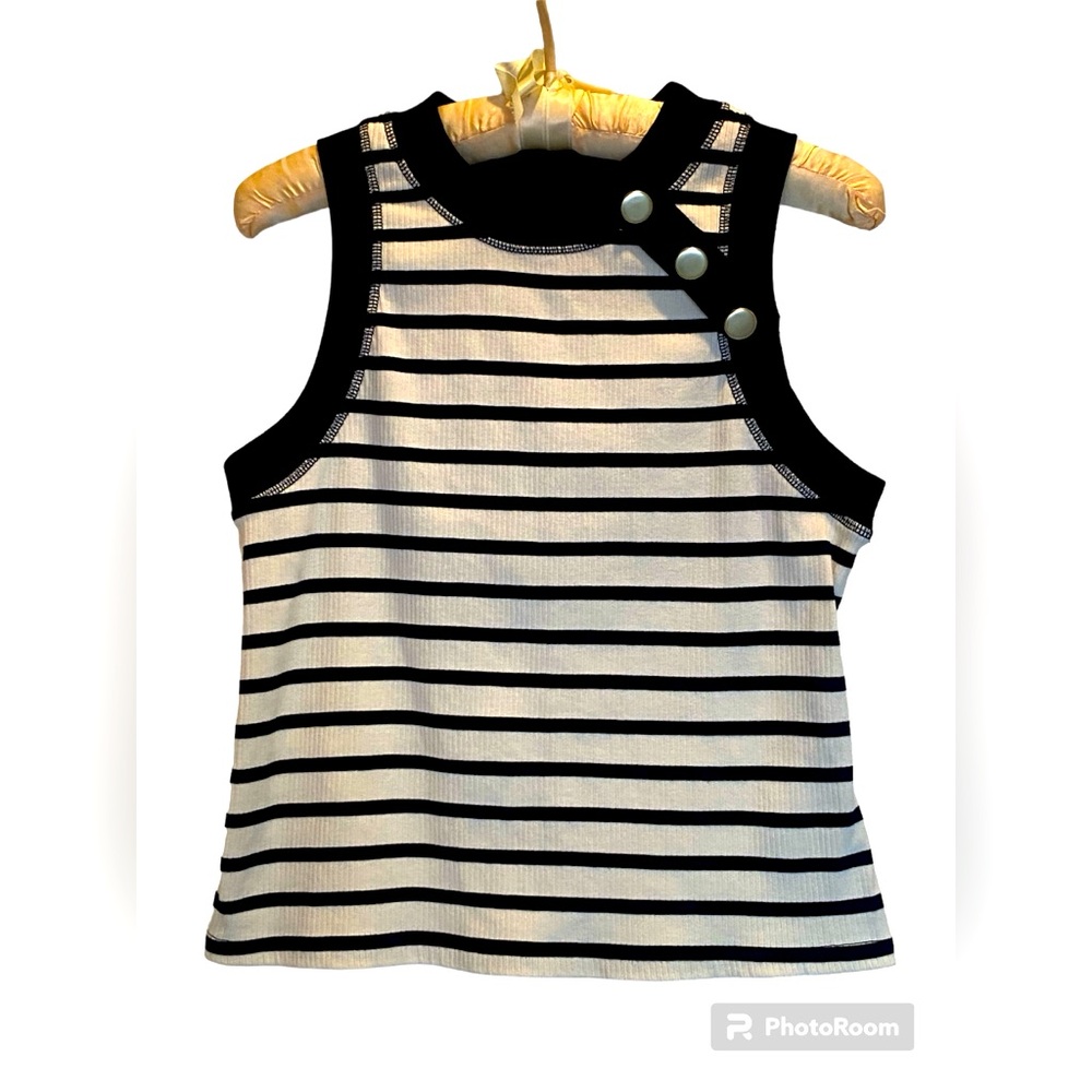 Who What Wear Women's Striped Shoulder Tank Top